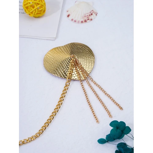 На фото пестис-сердечка з кистями та чокером JSY Nipple Sticker RT236114 Golden