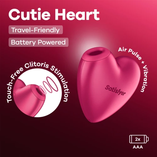 На фото вакуумний стимулятор-серце з вібрацією Satisfyer Cutie Heart Battery Series