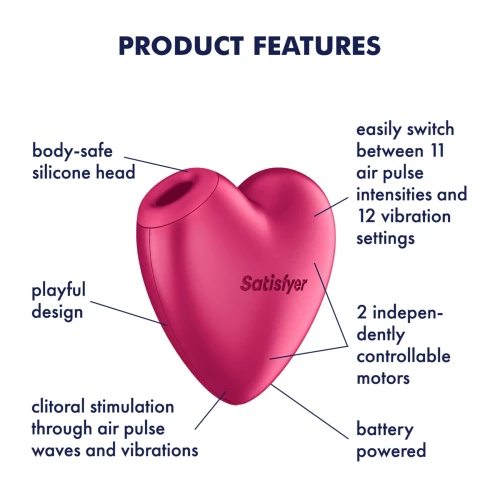 На фото вакуумний стимулятор-серце з вібрацією Satisfyer Cutie Heart Battery Series