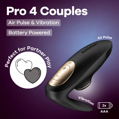 На фото вакуумний вібратор для пар Satisfyer Pro 4 Couples Battery Series, підходить для сексу в парі