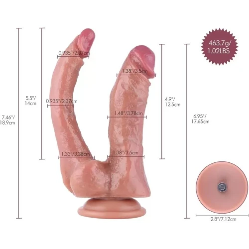 На фото двойной фаллоимитатор для секс-машин Hismith Double Penetrator, 7.46″, KlicLok и присоска