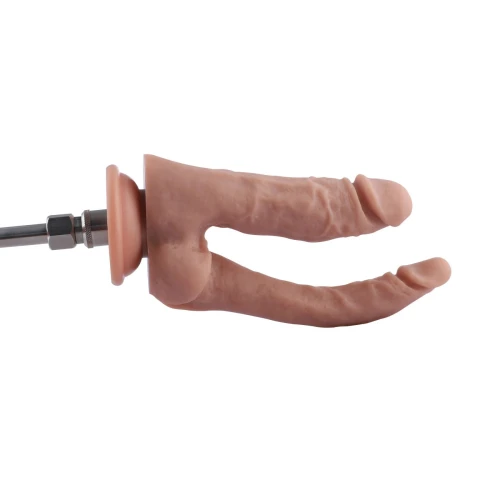 На фото двойной фаллоимитатор для секс-машин Hismith Double Penetrator, 7.46″, KlicLok и присоска