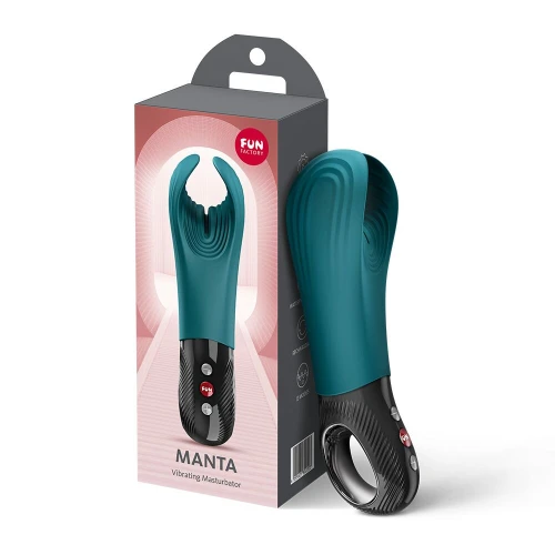 На фото вибратор для пениса Fun Factory MANTA Bottle Green подходит для парных игр.