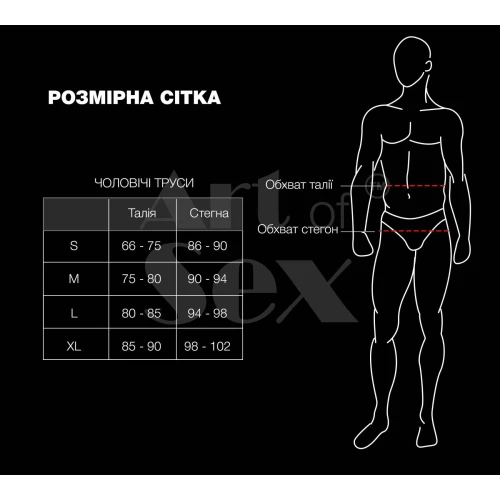 На фото  чоловічі труси з сюрпризом Art of Sex - Gladiator, чорні з ефектом мокрого оксамиту, розмір L