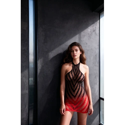 На фото бодистокинг Passion BS117 black/red