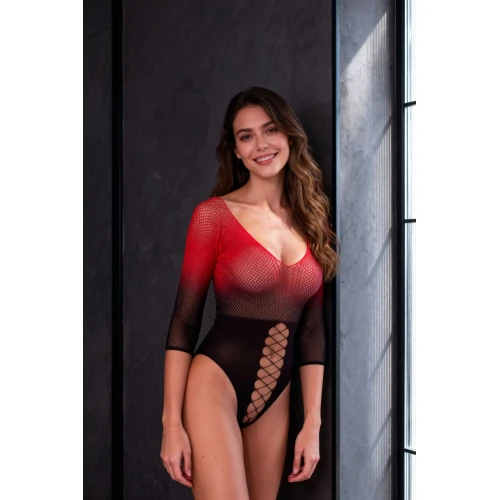 На фото бодистокинг Passion BS118 black/red