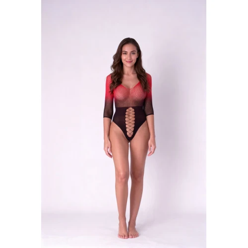 На фото бодистокинг Passion BS118 black/red