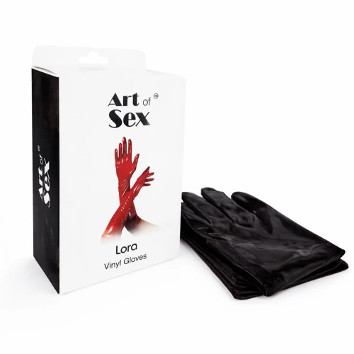 На фото вінілові рукавички Art of Sex - Lora, розмір S, колір чорний з ефектом оксамиту