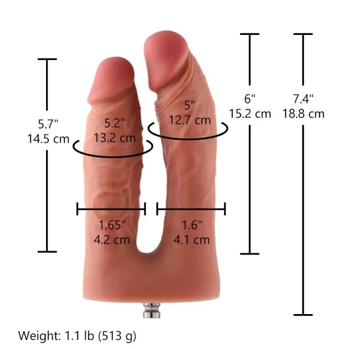 На фото подвійний фалоімітатор для секс-машин Hismith Silicone Double Penetrator Dildo, система KlicLok