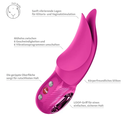 На фото вибратор для клитора Fun Factory VOLTA Magenta, гибкий двойной кончик