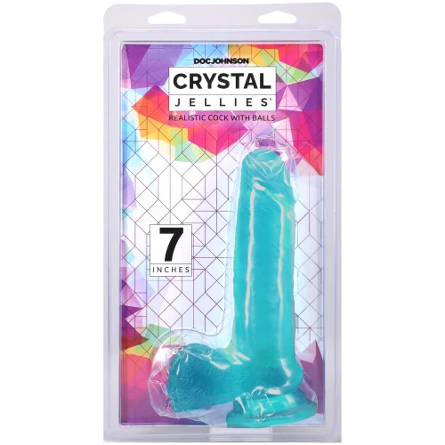 На фото фалоімітатор Doc Johnson Crystal Jellies - 7 Inch Realistic Cock with Balls - Teal