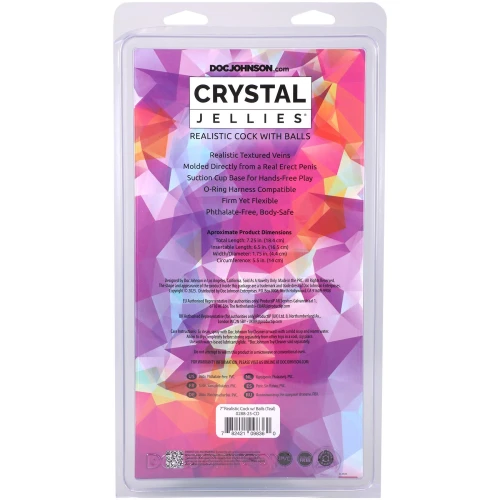 На фото фалоімітатор Doc Johnson Crystal Jellies - 7 Inch Realistic Cock with Balls - Teal