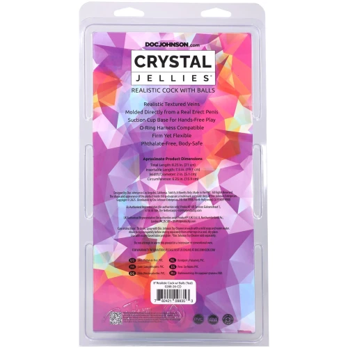 На фото фаллоимитатор Doc Johnson Crystal Jellies - 8 Inch Realistic Cock with Balls- Teal