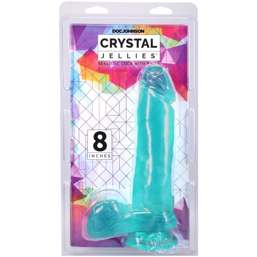 На фото фаллоимитатор Doc Johnson Crystal Jellies - 8 Inch Realistic Cock with Balls- Teal