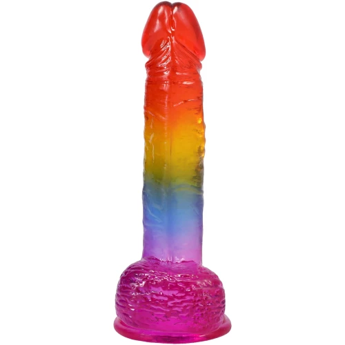 На фото фаллоимитатор Doc Johnson Crystal Jellies - Realistic cock with balls 8.5 Inch - Rainbow