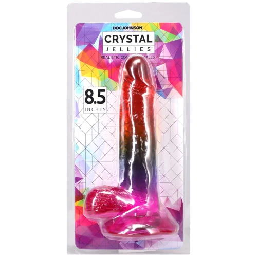 На фото фаллоимитатор Doc Johnson Crystal Jellies - Realistic cock with balls 8.5 Inch - Rainbow