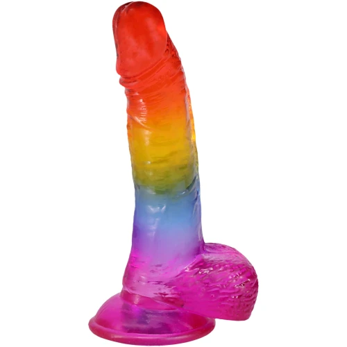 На фото фаллоимитатор Doc Johnson Crystal Jellies - Realistic cock with balls 8.5 Inch - Rainbow