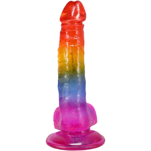 На фото фаллоимитатор Doc Johnson Crystal Jellies - Realistic cock with balls 8.5 Inch - Rainbow