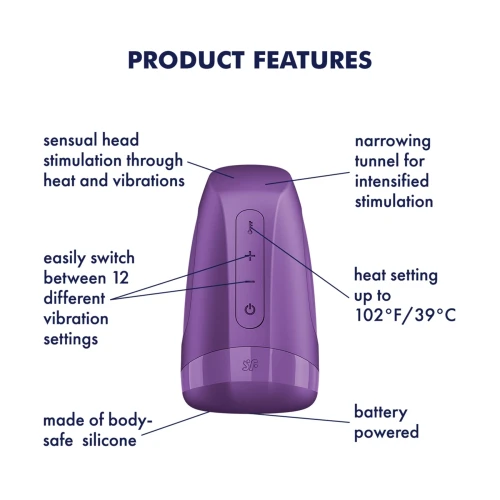 На фото мастурбатор Satisfyer Men Heat Vibration Battery Series імітатор мінету, підігрів та вібрація