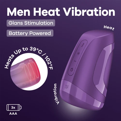 На фото мастурбатор Satisfyer Men Heat Vibration Battery Series імітатор мінету, підігрів та вібрація