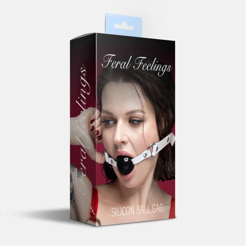 На фото кляп силіконовий Feral Feelings Silicon Ball Gag White/Black, білий ремінець, чорна кулька