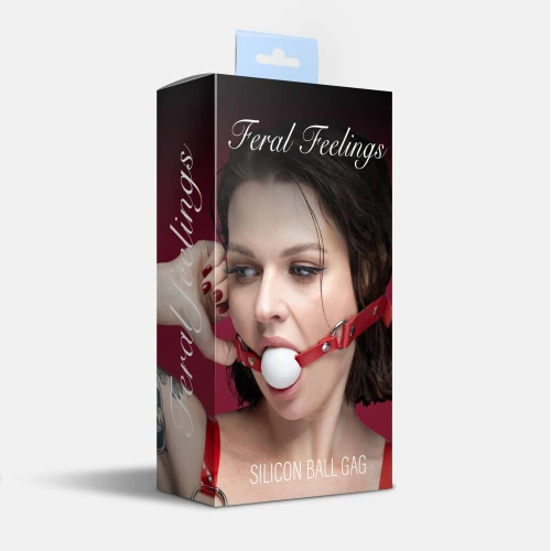 На фото кляп силиконовый Feral Feelings Silicon Ball Gag Red/White, красный ремешок, белый шарик