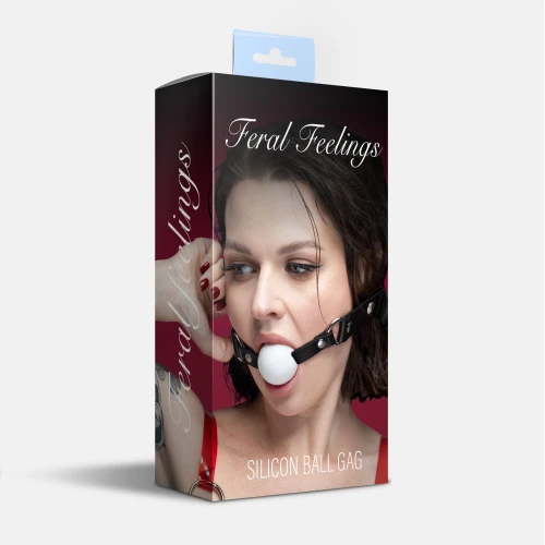 На фото кляп силиконовый Feral Feelings Silicon Ball Gag Black/White, черный ремешок, белый шарик