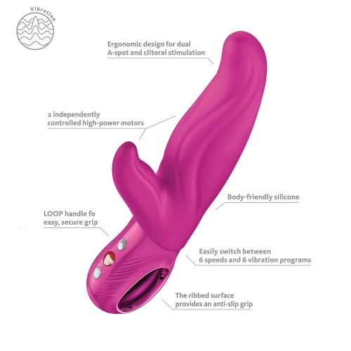 На фото вибратор-кролик для точки А Fun Factory LADY BI Magenta, 2 мотора, 12 режимов