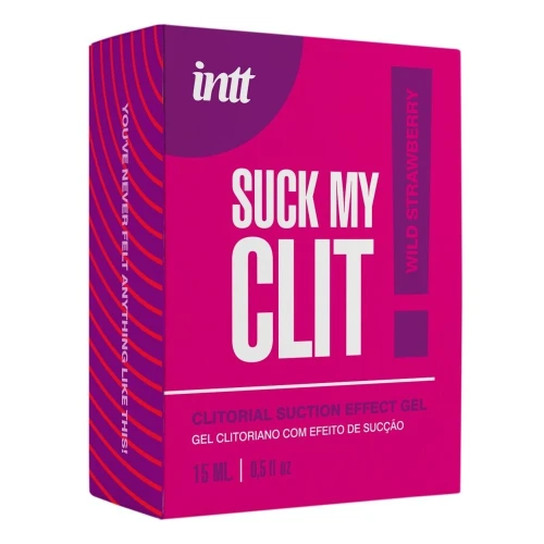 На фото смоктайзер для клитора Intt Suck My Clit Wild Strawberry (15 мл), клубника, гель с эффектом посасывания
