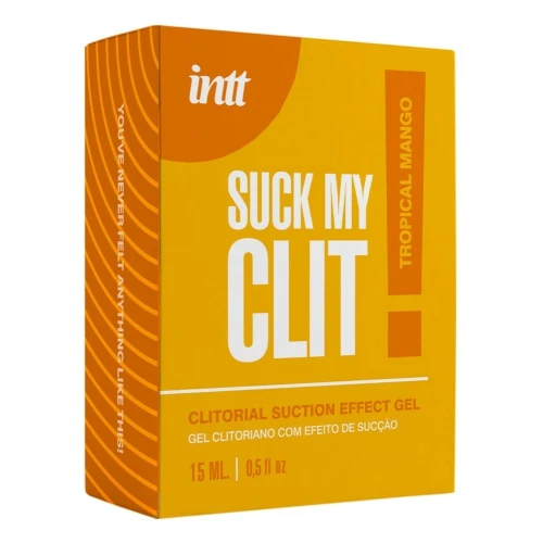 На фото смоктайзер для клитора Intt Suck My Clit Tropical Mango (15 мл), манго, гель с эффектом посасывания