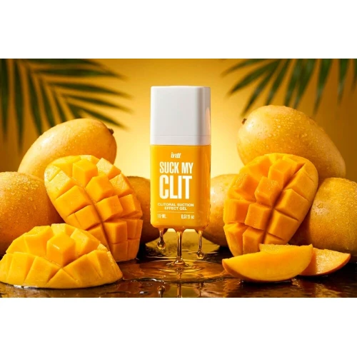На фото смоктайзер для клитора Intt Suck My Clit Tropical Mango (15 мл), манго, гель с эффектом посасывания