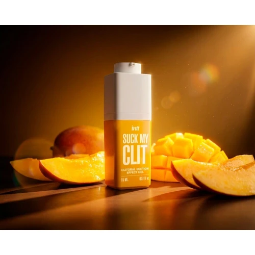 На фото смоктайзер для клитора Intt Suck My Clit Tropical Mango (15 мл), манго, гель с эффектом посасывания