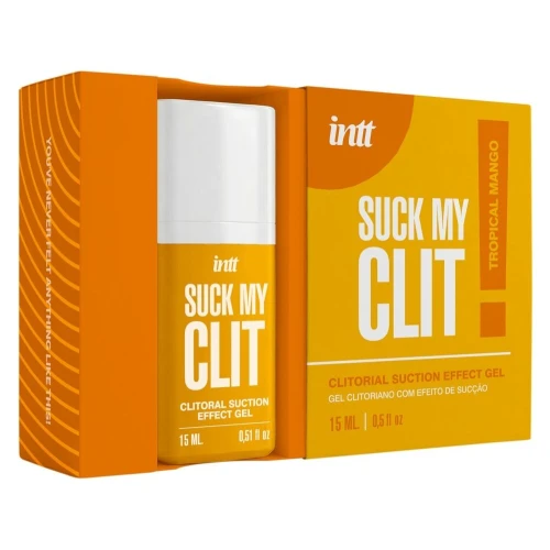 На фото смоктайзер для клитора Intt Suck My Clit Tropical Mango (15 мл), манго, гель с эффектом посасывания