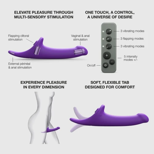 На фото вибронасадка для страпона с вакуумной стимуляцией Strap-On-Me Multi Orgasm Dildo L Purple