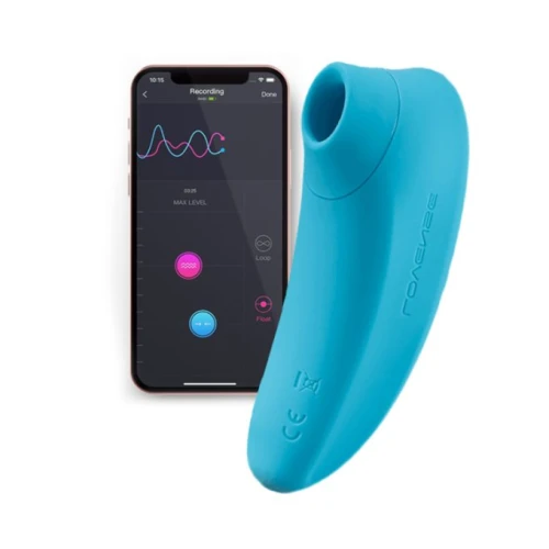 На фото изображен голубой вакуумный вибратор для оральных игр Lovense Tenera для женщин на белом фоне.