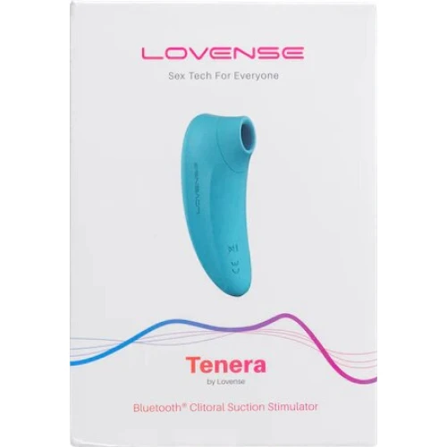 На фото изображен голубой вакуумный вибратор для оральных игр Lovense Tenera для женщин на белом фоне.