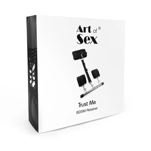 На фото изображен черный фиксатор для рук и шеи  Art of Sex - Trust me унисекс на белом фоне