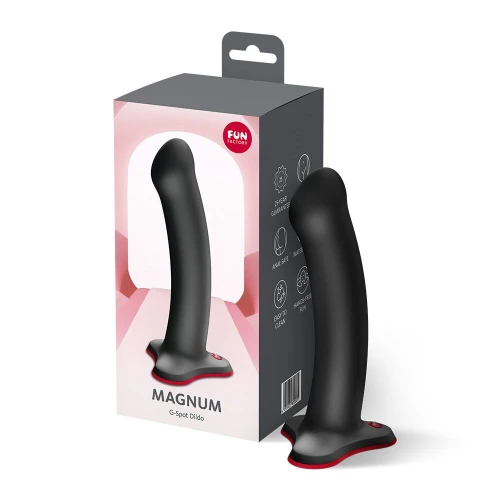 На фото фалоімітатор Fun Factory MAGNUM Black, дуже гнучкий, довжина 18,3 см, діаметр 3,7 см
