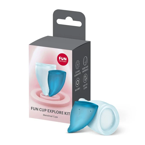 На фото набор менструальных чашей Fun Factory FUN CUP EXPLORE KIT, 2 шт, Multicolored Turquoise, объёмом 20 и 30 мл