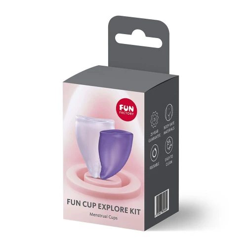 На фото набор менструальных чашей Fun Factory FUN CUP EXPLORE KIT, 2 шт, Разноцветный Фиолетовый, объёмом 20 и 30 мл