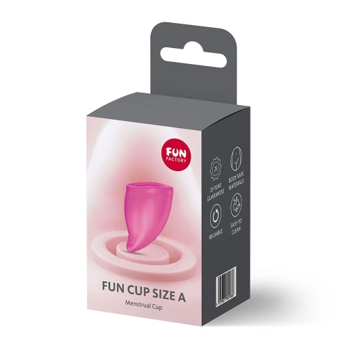 На фото менструальная чаша Fun Factory FUN CUP SIZE A Magenta, многоразовая, диаметр 4 см, объем 20 мл