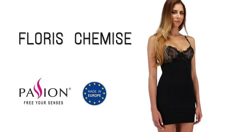 FLORIS CHEMISE black S/M - Приталенная сорочка с чашечками