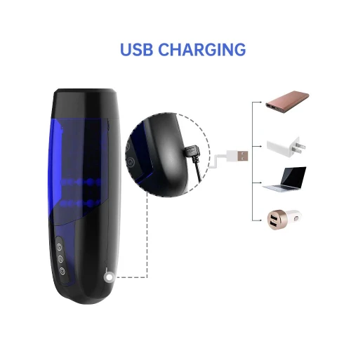 На фото изображен темный смарт мастурбатор Magic Motion Xone для мужчин на светлом фоне