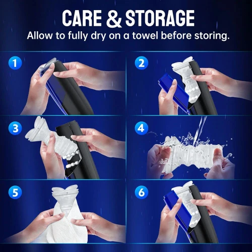 На фото изображен темный смарт мастурбатор Magic Motion Xone для мужчин на синем фоне