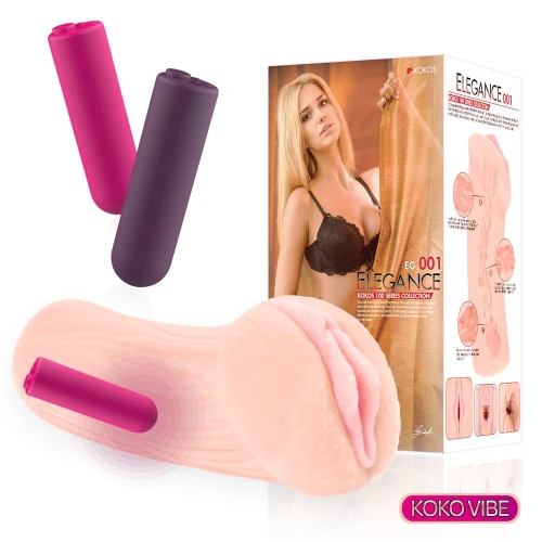 На фото зображено рожевий мастурбатор-вагіна Kokos Elegance 001 Vibe для чоловіків на світлому фоні.