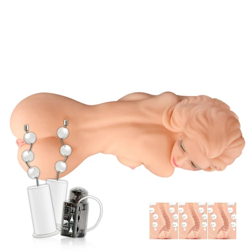 На фото изображен бежевый мастурбатор женская кукла с массажем Kokos Hera 1 2WayPlus для мужчин на белом фоне