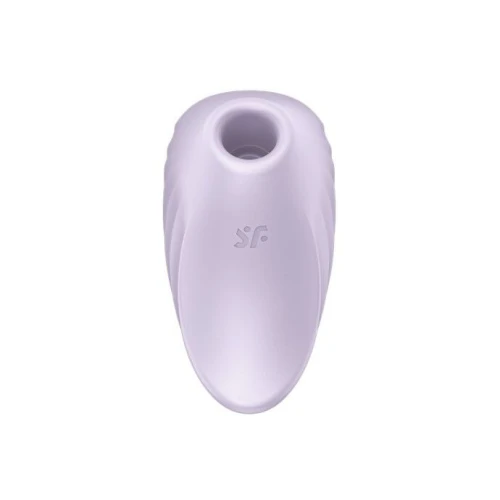 На фото изображен фиолетовый вакуумный вибратор в форме ракушки Satisfyer Pearl Diver Violet для женщин на белом фоне.