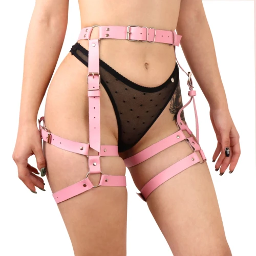 Art of Sex - Claire L-2XL - Розовые гартеры из натуральная кожа
