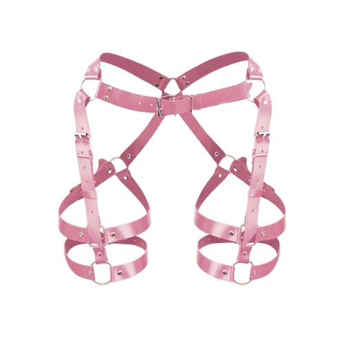 Art of Sex - Claire L-2XL - Рожеві гартери з натуральної шкіри