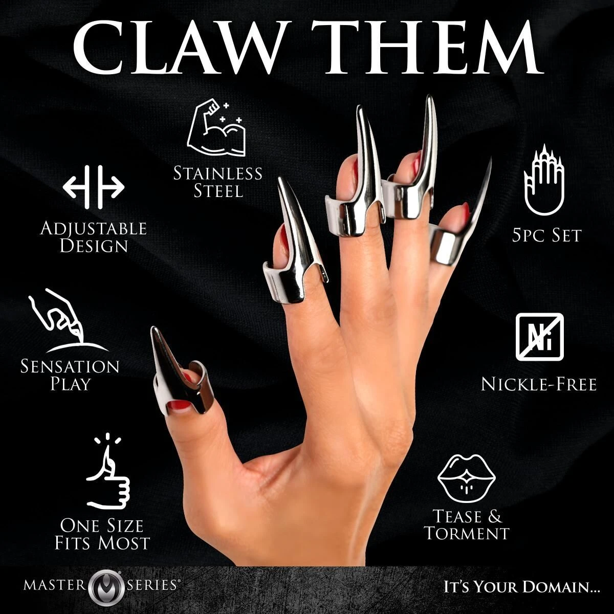 Набор колец с когтями Master Series Five-Piece Sensation Claw Rings - Silver (мятая упаковка!!!)